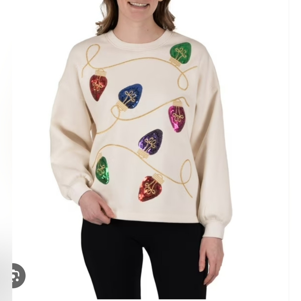 State of Mind Cream Sweater with Ornament Accents Size XL NWT